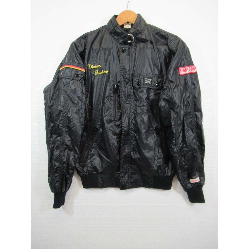 Vintage Simpson Racing Nylon Jacket Small Black Cafe Racer Embroidered Patch